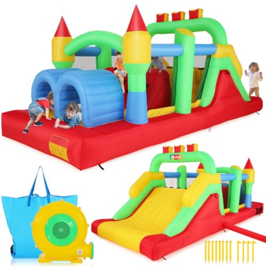 Kids Outdoor Obstacle Course - Pista de obstáculos inflável para quintal,